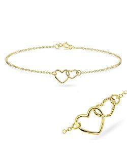 Gold Plated Dual Hearts Silver Bracelet BRS-42-GP